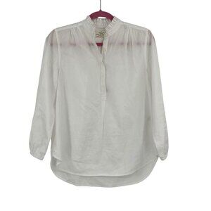 Trovata Birds of Paradis XS White Valentina Poplin V-Neck Top Ruffle Collar